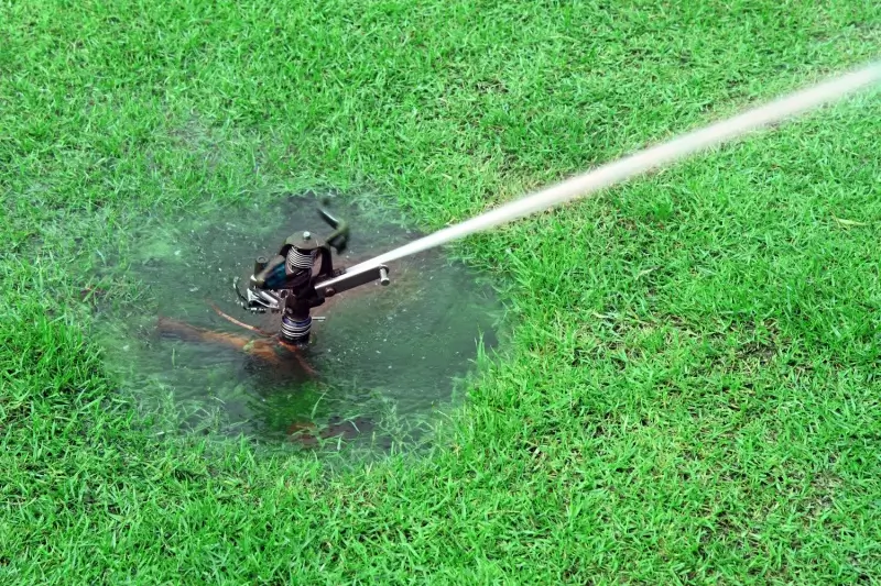 Puddle forming around a sprinkler head.