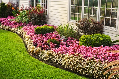Landscaping idea for front of house: flower bed next to house