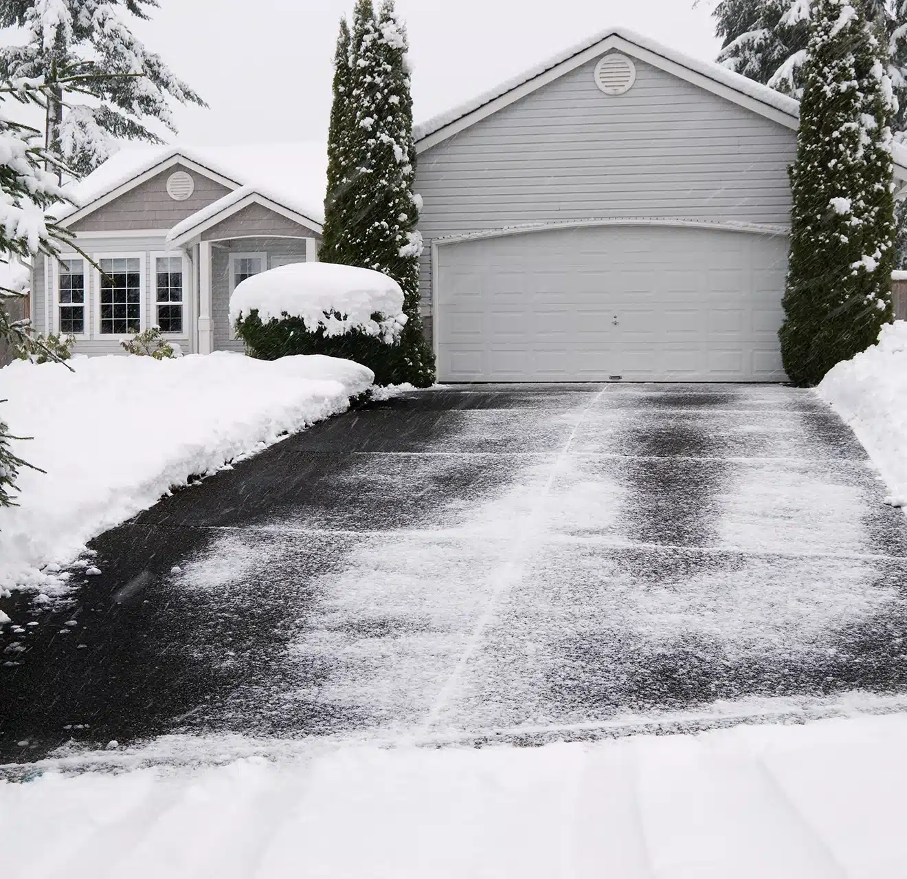 A home's driveway cleared of snow.