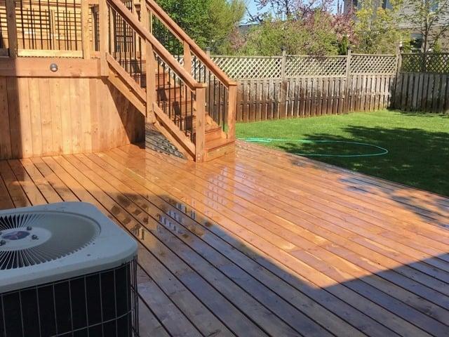 A wooden deck and patio